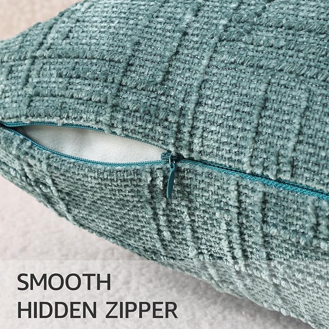 decorUhome Textured Chenille Throw Pillow Covers 26x26 Set of 2 Teal | Fall Modern Farmhouse Soft Cozy Slubby Couch Pillow Cases Boho Decorative Pillow Cases for Bed Sofa Living Room Home Decor