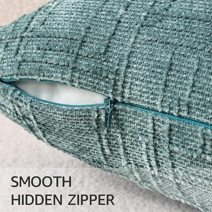 decorUhome Textured Chenille Throw Pillow Covers 24x24 Set of 2 Teal | Fall Modern Farmhouse Soft Cozy Slubby Couch Pillow Cases Boho Decorative Pillow Cases for Bed Sofa Living Room Home Decor