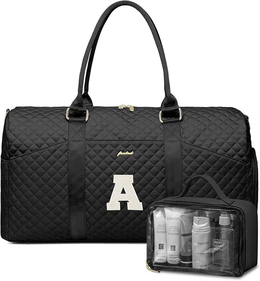 Women Weekender Travel Duffle Bag: Initial Duffel Overnight Bags with Shoe Compartment Large Carry on Tote with Toiletry Bag Weekend Traveling Yoga Gym Hospital Bag for Women with Wet Pocket Letter A