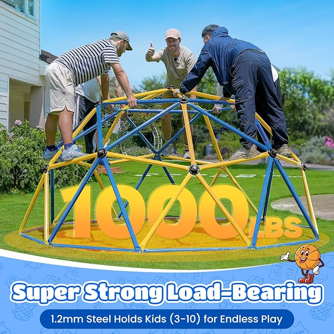 Zupapa 10FT Climbing Dome, Outdoor Jungle Gym for Kids with Climbing Grip - Geometric Dome Climber Supports 1000LBS Outdoor Playset and Easy Assembly Outdoor Play Equipment for Kids (Blue, 10FT)