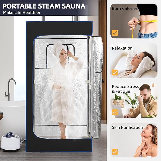 BOCHPOWER Portable Sauna Box, 3.0L Steamer, Remote Control, Folding Chair, 9 Levels