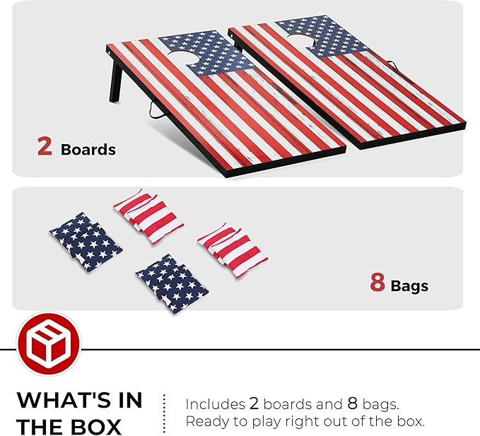 Portable Cornhole Board Set - Premium MDF Wood Corn Hole Game with 8 Regulation Bean Bags, for Backyard, Camping, and Outdoor Tailgating - Choose 3x2' Tailgate or 4x2' Regulation Size