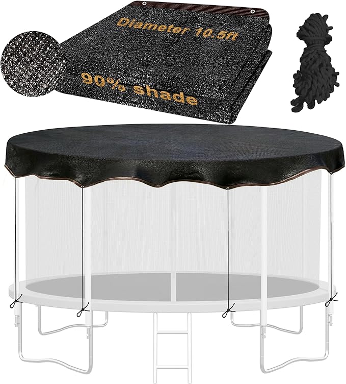 Trampoline Shade Cover, Sun Shade Cover Round 90% Sunblock Shade Cloth w/Rope, Sun Protection Trampoline Canopy for Outdoor Backyard Playground Accessories(Tent Only)