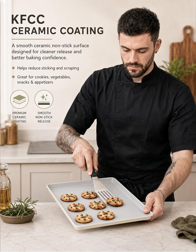 Boxiki Kitchen Ceramic Baking Sheet Half Size 17"x11" - Heavy Duty 0.6mm Aluminized Steel Pan, KFCC Ceramic Coating Nonstick Cookie Sheet, Oven Safe to 550°F, Rustproof & Warp Resistant Baking Tray