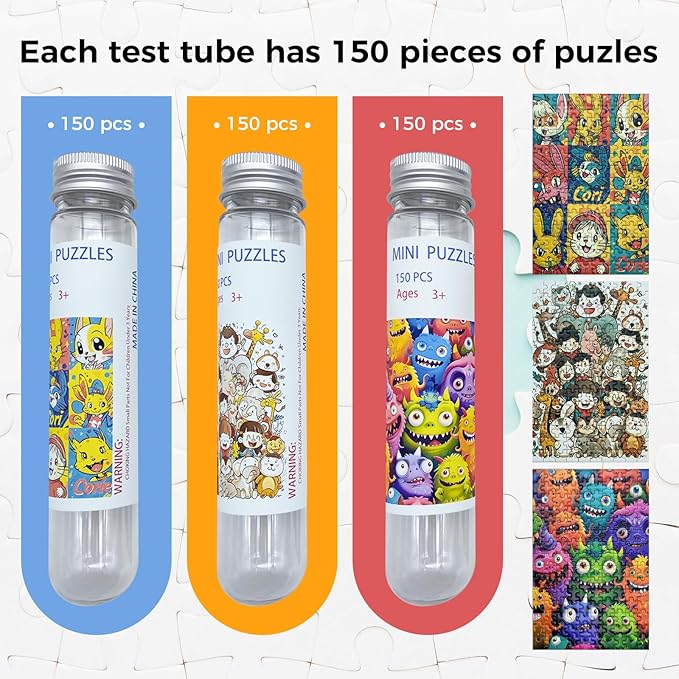 150 Pieces Mini Jigsaw Puzzles for Adults & Kids,6 x 4 Inches,Mini Puzzle,Small Puzzles,Micro Puzzles,Challenging Difficult Puzzle,3 Pack Cartoon Animal Avatar Collection