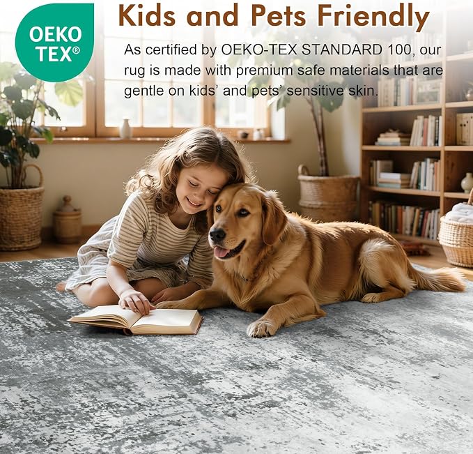 5x7 Ft Area Rugs for Living Room, Soft Non-Slip Washable Rugs Modern Abstract Pattern Carpet for Bedroom Indoor Floor Nursery Home Decor (Grey)