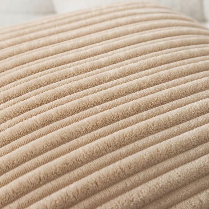 UGASA 14x20 Inch Pillow Cover Pack of 1 Soft Boho Stripe Corduroy Long Rectangular Lumbar Cushion Cover Farmhouse Decorative Throw Pillowcase for Bed, Couch, Sofa, Bedroom, Living Room, Beige