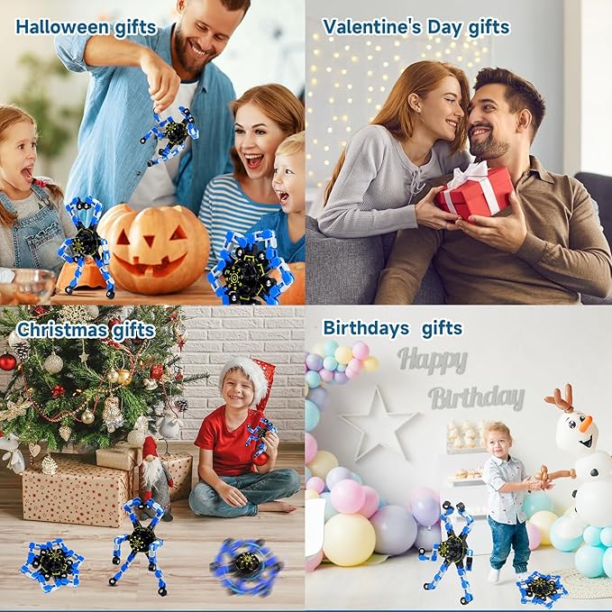 4 Pcs Fidget Toys Transformable Fidget Spinners Autism ADHD Anxiety Stress Relief Sensory Toys for Kids and Adults Deformable Robot Spinner Fingertip Gyros for Party Favors Classroom Prizes（Blue）