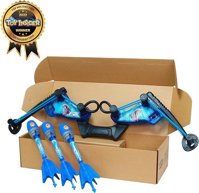 Zing HyperStrike FireTek Bow Archer Pack, Light Up Bow and Light Up Zonic Whistle Arrows, Shoots Arrows Over 200ft, Outdoor Play with Friends and Family, for Ages 14+ (Blue)