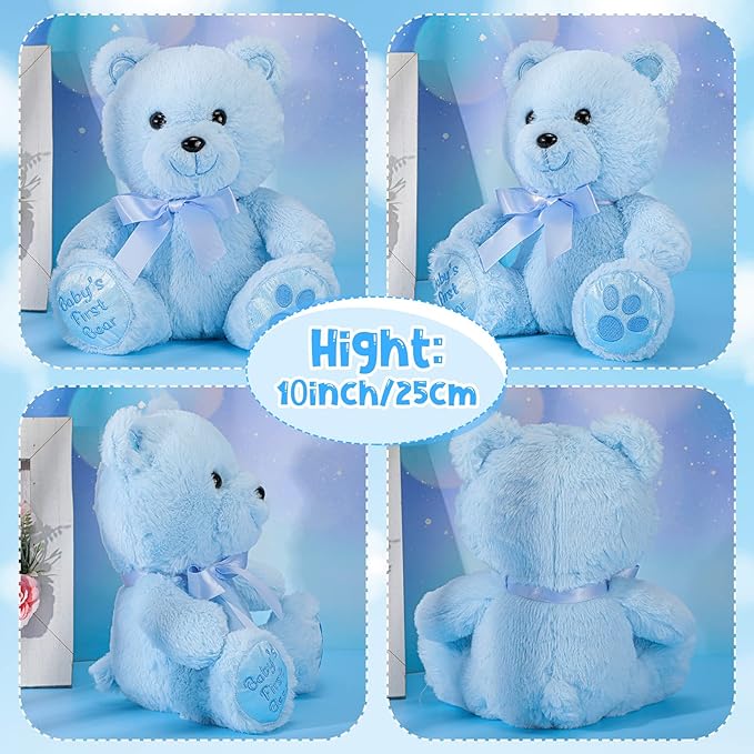 Chalyna 10 Inch Bear Animal Gift First Bear Baby Shower Plush Toy Stuffed for Shower Wedding Birthday Christmas Favor(Blue)