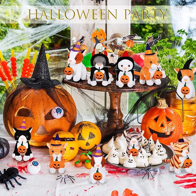 Sumind 8 Pcs Cat Stuffed Animals Bulk Plush Pets 5 Inch Cute Assorted Plush Cats Horse for Birthday Halloween Christmas Party Favors Favors(Creep Cat)