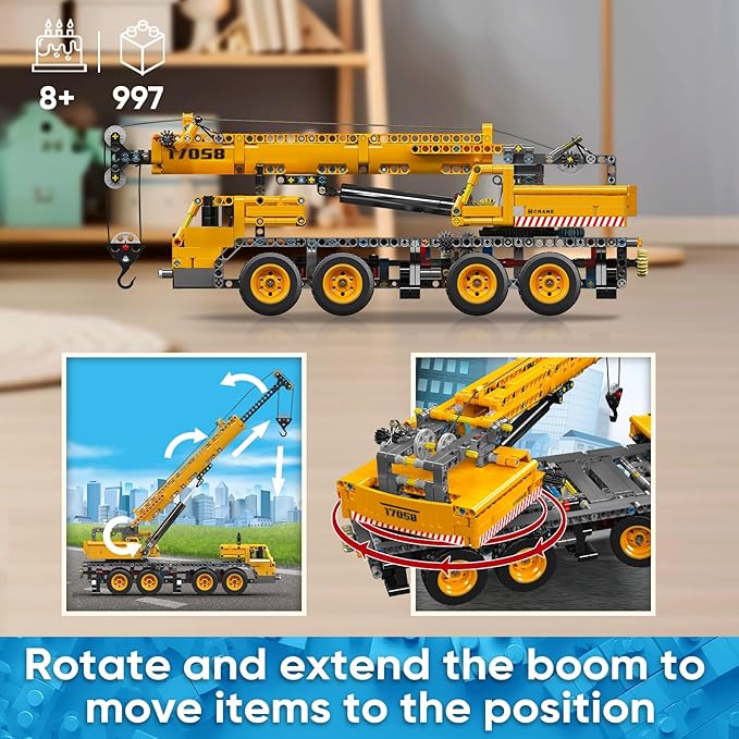 Mould King 17058 Crane Building Blocks Kit, 997 Pieces Crane Truck Model to Build, DIY Constration Toy Collectibles/Exhibition for Adult/Kids