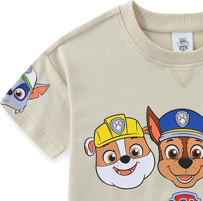 Paw Patrol Boys French Terry Short Sleeve T-Shirt and Short Set for Toddler and Big Kids
