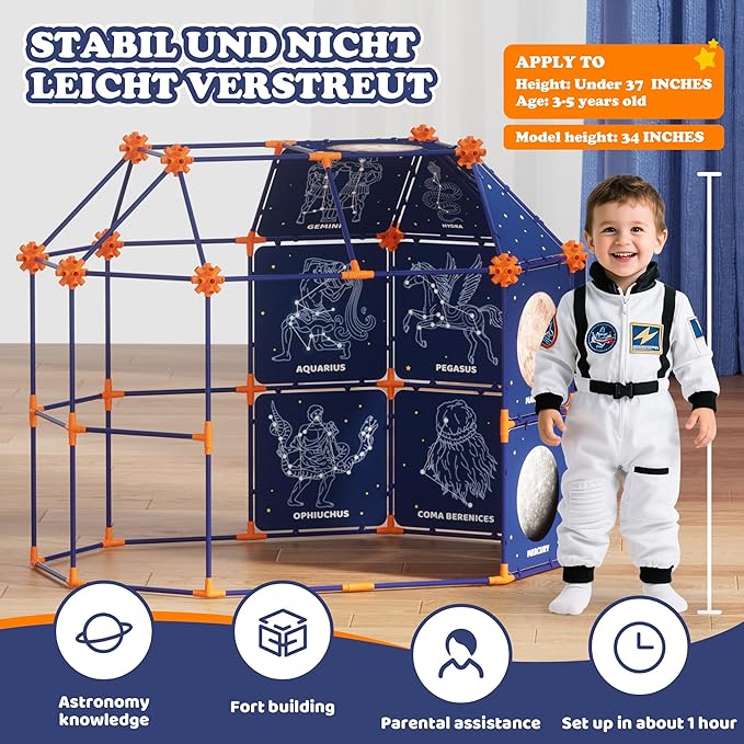 Kids' Starry Sky Constellation Play Tent, 328 Pack Fort Building STEM Toys Kit,Included Flashlight Projector,for Boys & Girls (3 Years+)