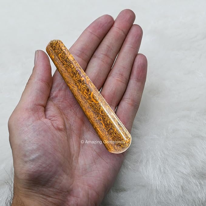 Amazing Gemstone Mariyam Jasper Crystal Wand Massage Stick - Pelvic Wand Gua Sha for Adults - Crystals and Healing Stones Massage Wands for Adults Gifts (Smooth)