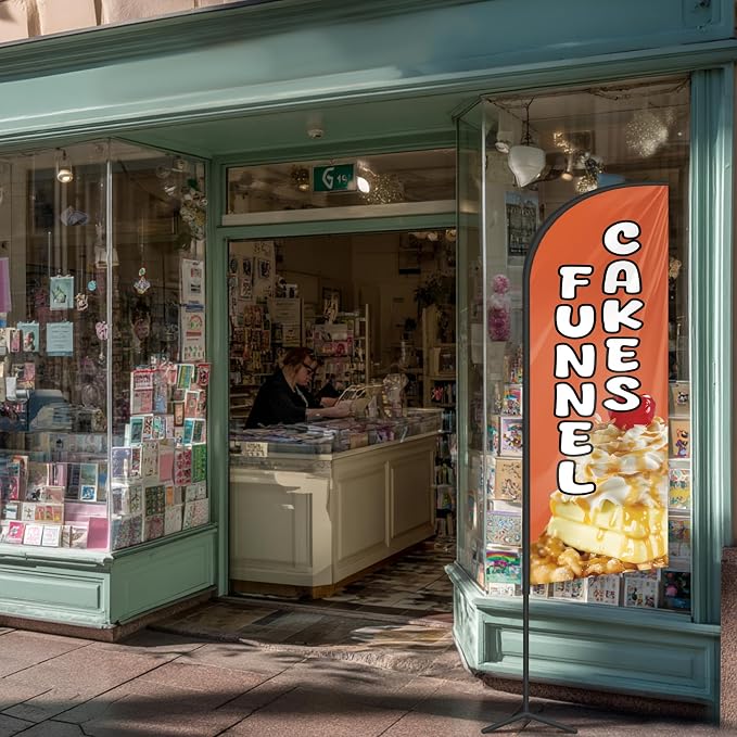 Funnel Cakes Feather Flag for Storefronts 6 FT (Flagpole Not Included) | Business Advertising Flag