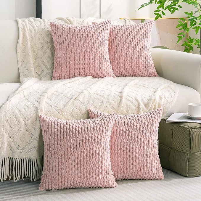 Set of 4 Light Pink Decorative Throw Pillow Covers 12x20 Inch Corduroy Pillow Covers for Bed Couch Sofa Living Room Soft Cushion Cases