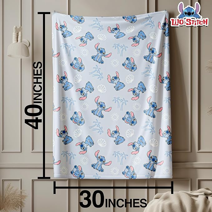 Cudlie Stitch Blanket | Lilo & Stitch Baby Blanket | Stich's Fleece Throw | Lilo & Stich's Newborn Blankets | 30" X 40" | Blue | Officially Licensed