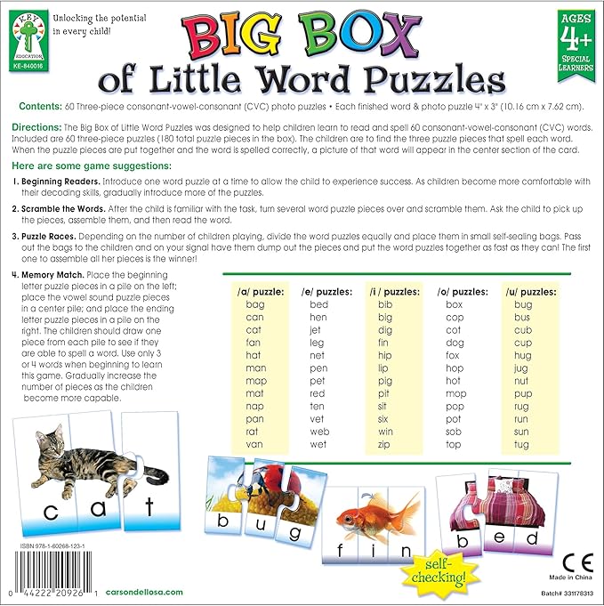 Key Education Big Box of Little Word Toddler Puzzle, Photo, CVC and Sight Words Building Games, Phonics Preschool Learning Activities for Kids Ages 4+