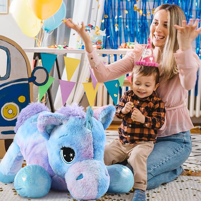 Tezituor 32in Giant Unicorn Plush Toys,Cute Rainbow Stuffed Animals,Birthday Decorations for Girls,Boys,Girlfriend,Big Unicorns Gifts for Children,Purple Blue