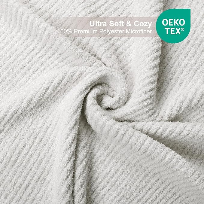 MH MYLUNE HOME Ultra Soft Ribbed Throw Blanket Plush, Beige, 60"x80" | Reversible Fleece Throw Blanket, Comfy Fluffy Fuzzy Plush Blanket Throws for Couch Sofa Bed, Cozy Blankets for Women Gift