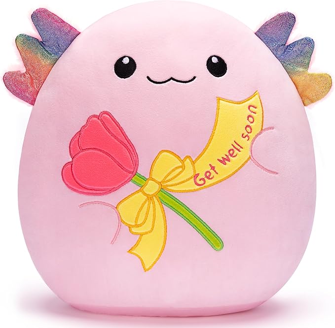 Get Well Soon Axolotl Large Plush Pillow Stuffed Animal Toy Patient Feel Better,12.5" Big Size Cute Soft Plushie,Gift for Kids Girls