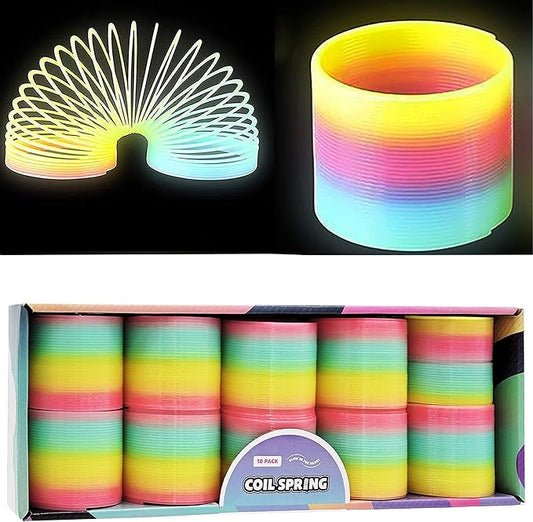The Dreidel Company Plastic Coil Spring, Glow-in-The-Dark Magic Rainbow Slingy, Party Favor, Birthday Bag Filler, Stocking Stuffers, 3" (80MM) (10-Pack)
