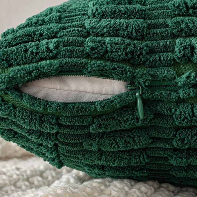 MIULEE Corduroy Decorative Throw Pillow Covers 18x18 Dark Green Pack of 2 | Soft Boho Striped Pillow Covers Modern Farmhouse Home Decor For Sofa Living Room Couch Bed
