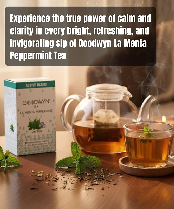 Goodwyn Pure Mint Herbal Tea 20 Tea Bags Individually Wrapped Pure Peppermint, Fresh Green Minty Flavour, Caffeine-Free Chai, Organic Tea, Plastic Free Bags