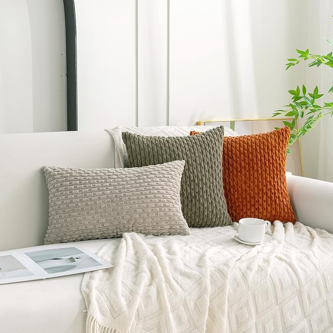 Set of 4 Burnt Orange Decorative Throw Pillow Covers 24x24 Inch Corduroy Pillow Covers for Bed Couch Sofa Living Room Soft Square Cushion Cases