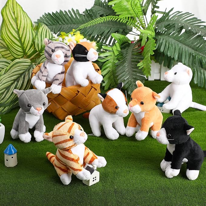 Sumind 8 Pcs Cat Stuffed Animals Bulk Plush Pets 5 Inch Cute Assorted Plush Cats Horse for Birthday Halloween Christmas Party Favors Favors(Cat)