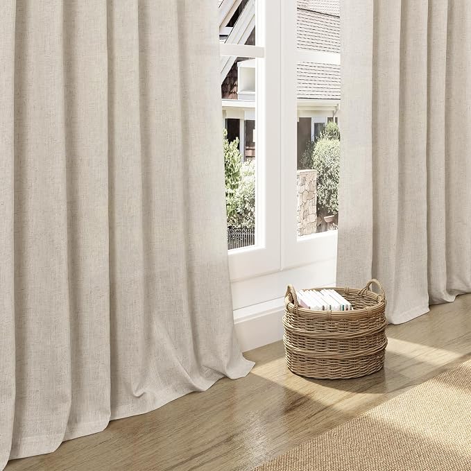 Nanspring Living Room Curtains 63 Inch Length Linen Boho Luxury Light Filtering Semi Sheer Curtain Back Tab and Rod Pocket Eclectic Home Decor Elegant Modern Drapes for Bedroom 52x63, 2 Panels