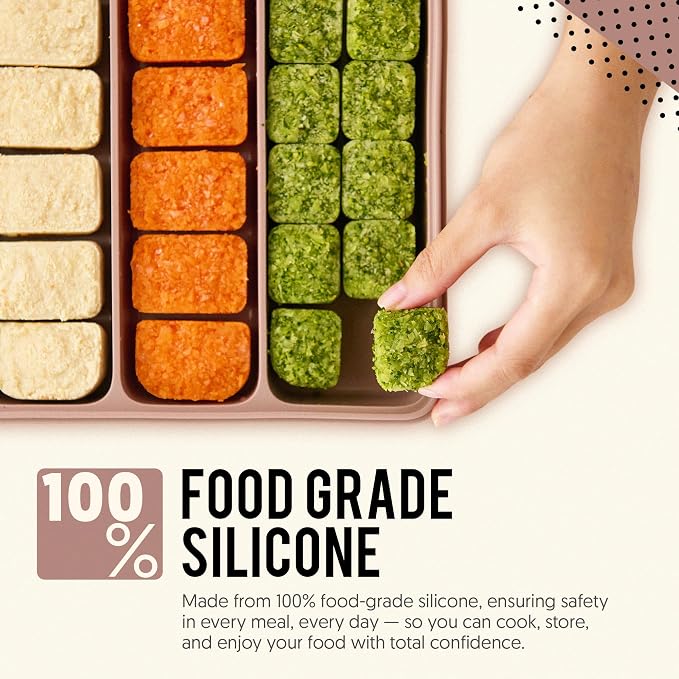 Silicone Baby Food Storage Container with Lid - 26oz 4 Compartment Stackable Meal Prep for Baby Food, Puree, Snacks, Kimbap & Sushi - Airtight, Microwave & Dishwasher Safe, Made in Korea, Brown