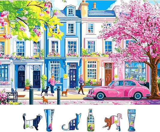 500 Piece Jigsaw Puzzles for Adults - Vintage Warm Colorful Street Scene Art Puzzle, 23x15 Inches Challenging Fun Unique Puzzle Game