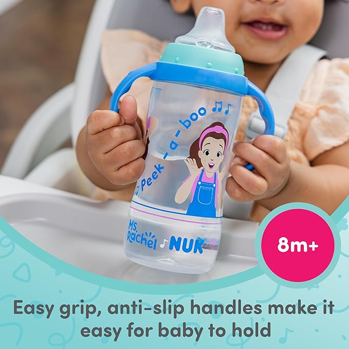 NUK Learner Cup, Ms. Rachel, 10 oz, 8+ Months, 2 pack – Soft Spout, Easy-Grip Handles, BPA Free, Spill Proof Transition Sippy Cup
