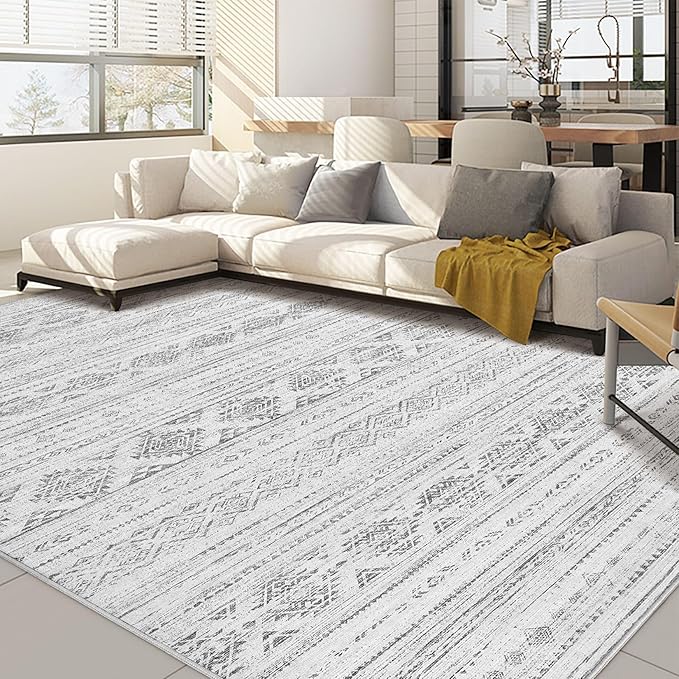Nakagishi Boho 5x7 Area Rug Living Room Rugs Machine Washable Dark Gray | Soft, Pet & Kid Friendly, Carpet for Living Room/Bedroom/Office/Kitchen/Nursery, Daily Home Decor Stain Resistant Moroccan