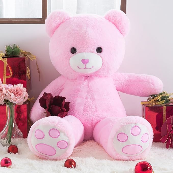 Big Teddy Bear 3 Feet Giant Valentine Stuffed Animal Pink Large Teddy Bear Plush Toy for Girlfriend, Women, Kids