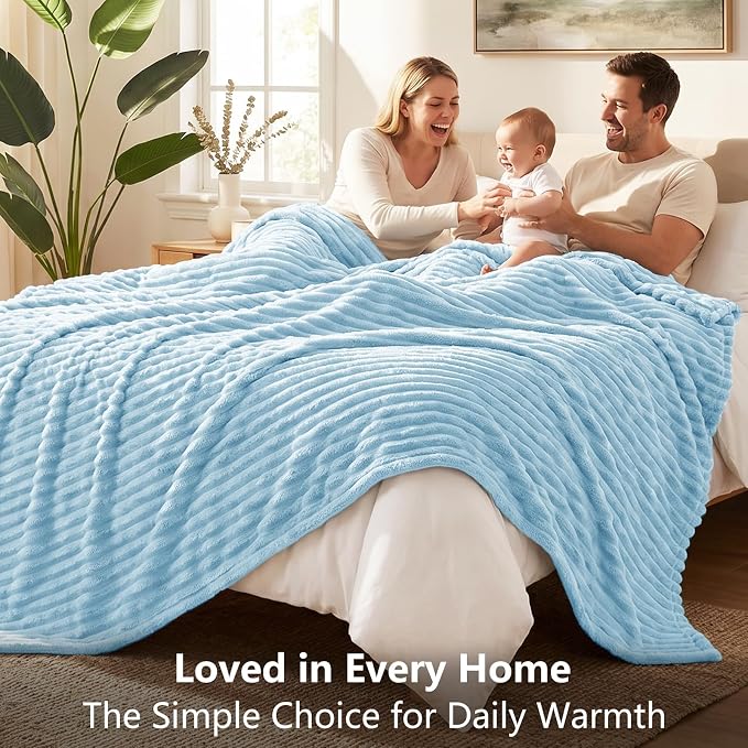 Light Blue Throw Blanket for Couch & Bed, 50 x 60 Inch | 300GSM Ribbed Fleece Blanket, Soft, Cozy & Lightweight, OEKO-TEX Certified, All-Season Use for Travel, Dorm & Home Decor
