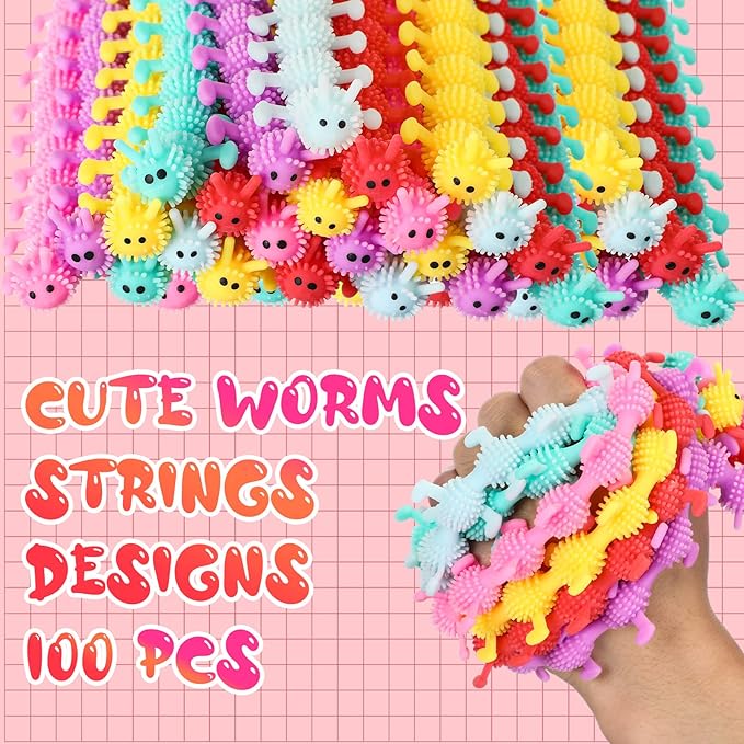 Chivao 50 Pack Bulk Stretchy String Fidget Toys Animal Sensory Toys for Kids and Adults Colorful Fidget Worm Stress Anxiety Relieve Party Favors Goodie Bag Fillers Birthday Gifts (Worm Style)