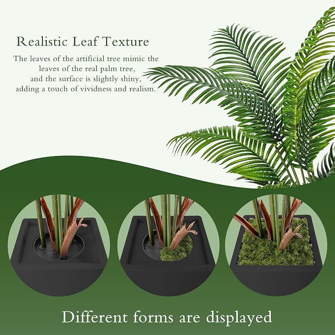 6FT Artificial Palm Tree, Tall Faux Palm Tree Indoor with Black Fake Plants Tall, Artificial Plants with Lifelike Leaves for Home Office Decor (Black)