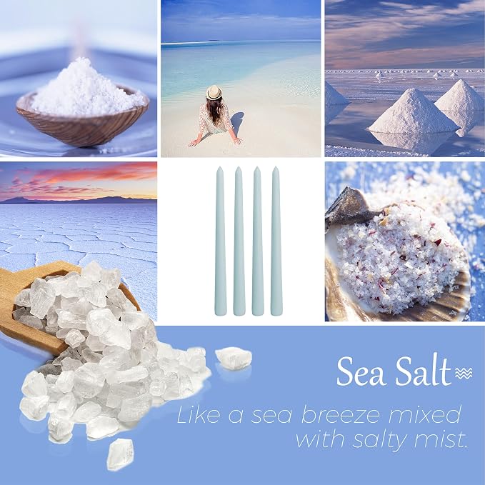 10 Inch Taper Candle Set of 4 - Sea Salt Scented Candles - Soy Wax Home Decor Candles - Gift Ideas for Wedding Party Dinner Holiday Decoration