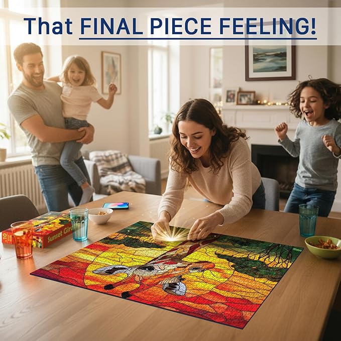 Sunset Giraffe #10 – 1000 Piece Jigsaw Puzzle for Adults | Premium European Blue Board | Satin Low-Glare Finish | Ribbon Cut | Bonus Poster | Display-Worthy Box | Printed in USA | Final Piece Puzzles