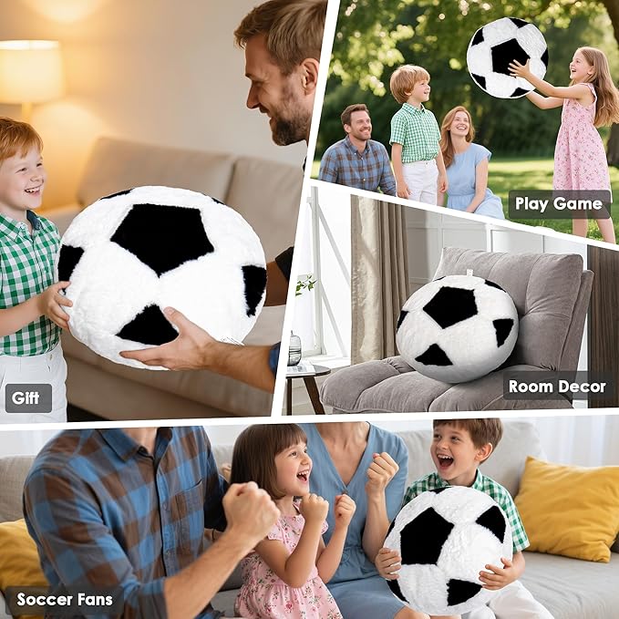 Wepop 18in Fluffy Soccer Pillow, Soft Soccer Pillows, Sports Ball Pillow Stuffed Plush Toy Room Decoration and Gifts for Kids, Boys, Girls, Soccer Fans