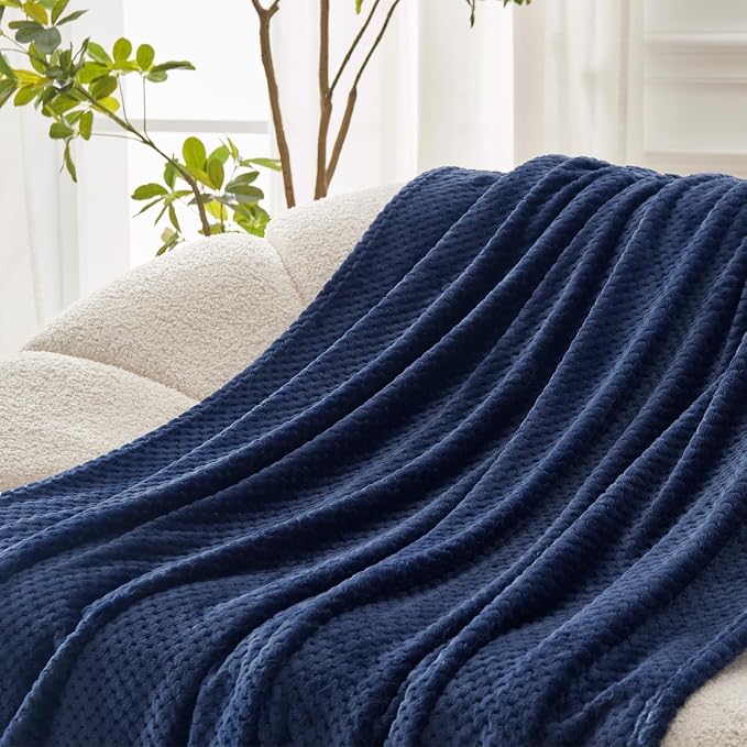 Exclusivo Mezcla Soft Waffle Fleece Bed Blanket Twin XL Size, Navy | Lightweight Plush Blanket for Bed, Couch, Sofa, Cozy Fluffy Design for Bedroom, Guest Room, All Season, 90x66 Inches