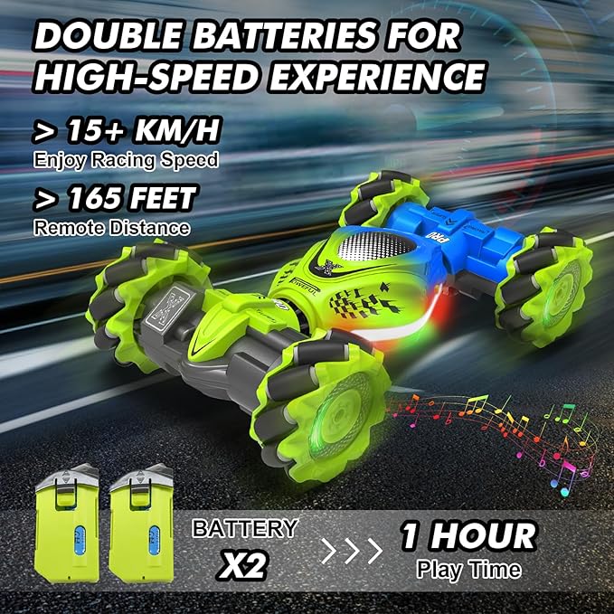 Gesture RC Car, 2.4GHz 4WD Gesture Sensing RC Stunt Car Toys for 6-12 Years Old Boys Girls, Hand Controlled Remote Drift Twist Offroad 360° Rotation with Lights Music for Birthday Gifts