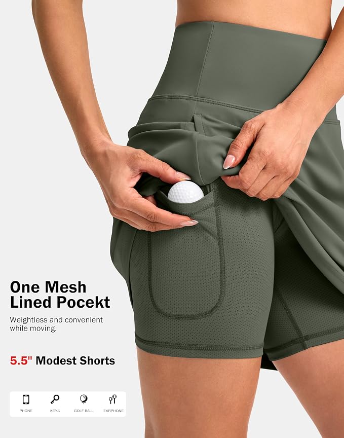 20" Skorts with 3 Pockets | Knee Length, High waisted, Slit Side, Casual, Summer, Travel, Athletic, Tennis, Golf, Skirts for Women