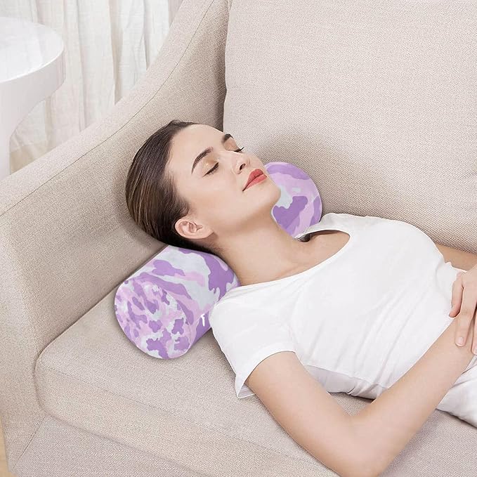 Purple Cow Print Neck Roll Pillow Bolster Round Health Memory Foam Long Cervical Cylinder Pillows with Removable Washable Cover for Body Bed Legs Back Yoga