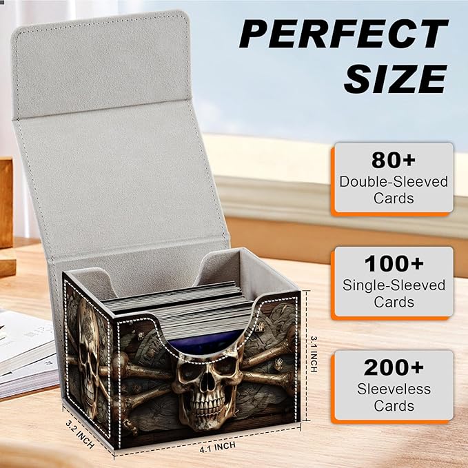 DEGDFSGR for TCG MTG Card Game Storage Box Organizer Trading Card Case Commander Deck Box Magnetic Closure Creative Pattern Up to 200 Cards, Pirate Skull Crossbones