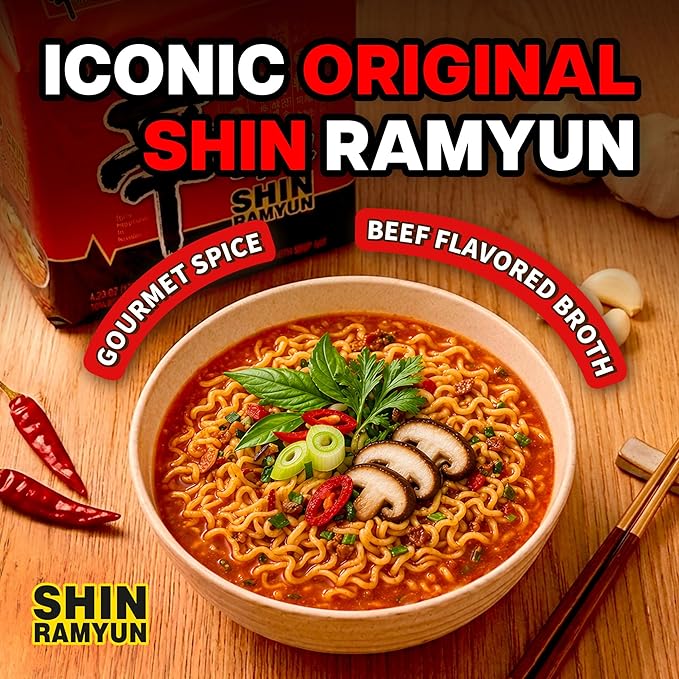 Nongshim Shin Ramyun, Shin Black, Neoguri, Chapagetti Korean Ramen, 16 Pack | Korean ramen variety pack with spicy beef, beef-bone, seafood and roasted black bean profiles