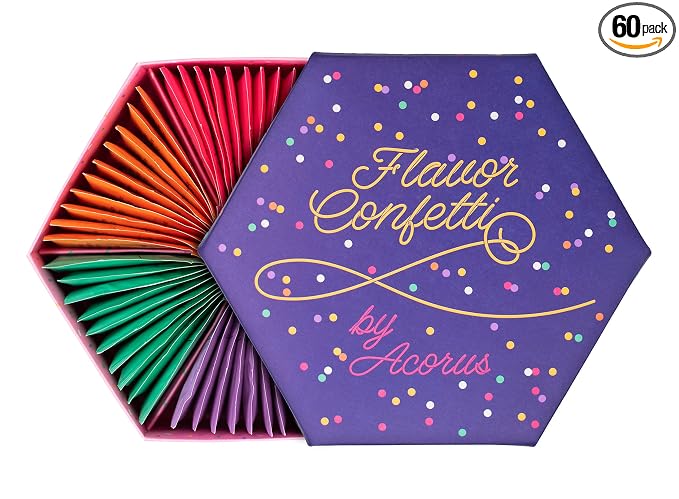 ACORUS | Flavor Confetti Tea Assortment | Natural Fruit and Herbal Tea Gift Set | Celebrate with 6 Different Flavors | Large Selection Tea Set | Tea Box For Various Occasions - 60 Tea Bags